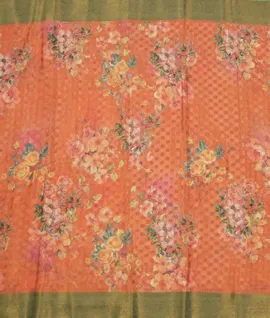 Orange Georgette Zari Woven And Printed Sarees2