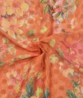 Orange Georgette Zari Woven And Printed Sarees3