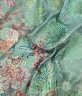 Green Georgette Zari Woven And Printed Sarees3