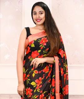Black With Red Georgette Zari Woven And Printed Sarees2