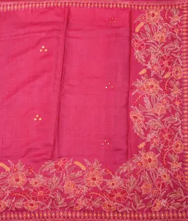 Desi Tusser Silk Saree With Kantha Embroidery Pink2