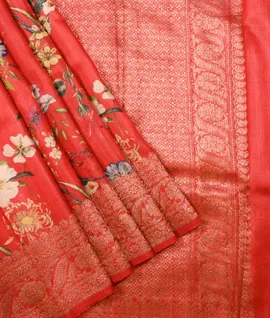 Hand Spun Handloom Tusser Saree With Jacquard Border1