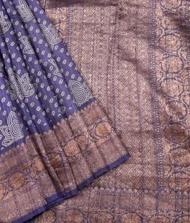 Handloom Handspun Printed Tussar Saree With Jacquard Borders Purple1