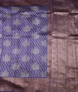 Handloom Handspun Printed Tussar Saree With Jacquard Borders Purple2