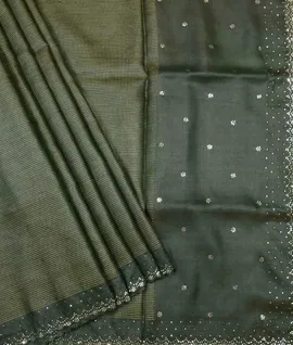 Desi Tussar Saree With Mirror Embroidery Green1