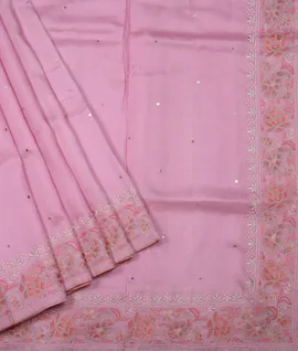 Tusser Saree With Embroidery Borders Lilac1