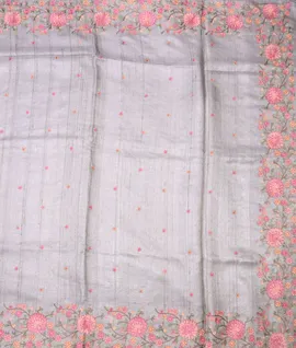 Pure Handloom Tussar Silk Saree With Embroidery Off White2