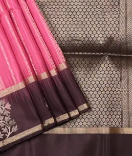 Pure Handloom Soft Silk Saree Pink With Brown Border1