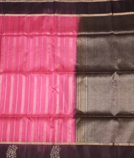 Pure Handloom Soft Silk Saree Pink With Brown Border2