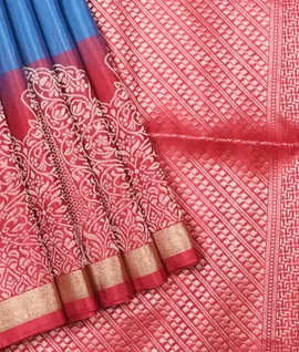 Pure Handloom Soft Silk Saree Blue With Red Border1