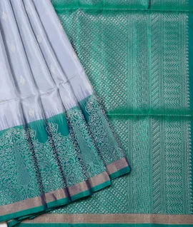 Pure Handloom Soft Silk Saree Ash With Green Border1