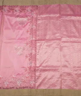 Pure Silk Saree With Cut Work Borders Pink2