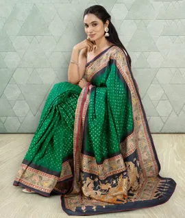 Tusser Silk Saree With Bandhej Dyen Green6