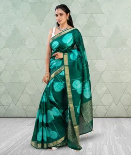 Sapphire Green  Kantha Embroidery Pure Tussar Saree1