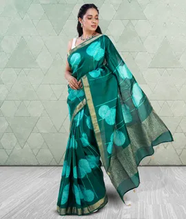 Sapphire Green  Kantha Embroidery Pure Tussar Saree5