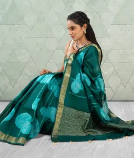 Sapphire Green  Kantha Embroidery Pure Tussar Saree6