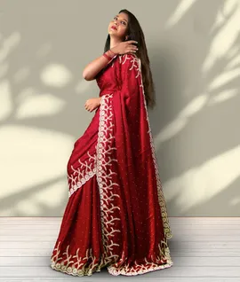 Pure Handloom Silk Satin Saree - Red1