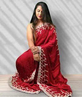 Pure Handloom Silk Satin Saree - Red2