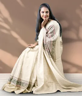 Silk Pure Handloom Saree with Hand embroidery - Ivory2