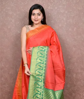chapa-tussar-saree-with-ganga-jamuna-border-orange-with-green-234627-a