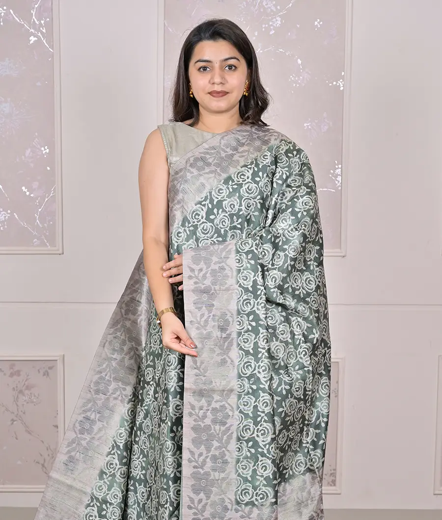 Semi Tussar Silk Saree - Green – Trend In Need