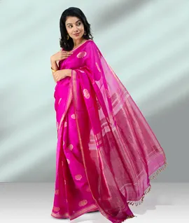 Pure silk saree Rani Pink1