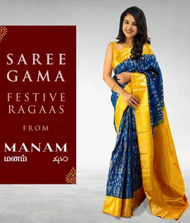 Pure Kanjivaram Silk Saree Blue With Yellow2