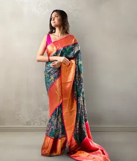 Pure Kanjivaram Silk Saree Blue With Red Border1