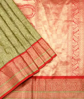 Kanjivaram Chikankari Embroidery Saree Green With Red2