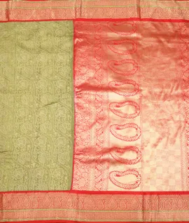 Kanjivaram Chikankari Embroidery Saree Green With Red3