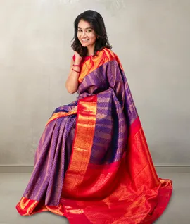 Pure Kanjivaram Silk Saree Violet With Red Saree1