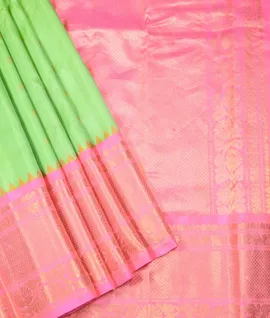 Manam Pure Kanjivaram Silk Saree- See Light Green With Baby Pink Border1