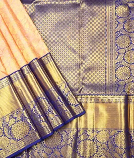 Manam Pure Kanjivaram Silk Saree- Sandal With Blue Border1