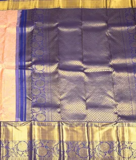 Manam Pure Kanjivaram Silk Saree- Sandal With Blue Border2