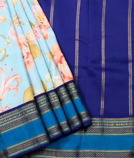 Manam Pure Kanjivaram Handloom Silk Saree Sky Blue With Dark Blue1