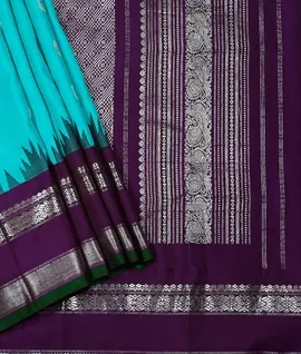 Pure Handloom Gadwal Silk Saree purple With Sky Blue3