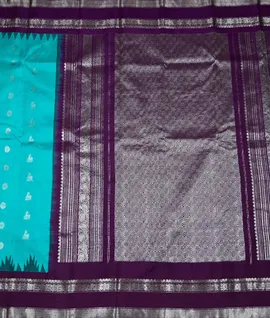 Pure Handloom Gadwal Silk Saree purple With Sky Blue4
