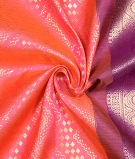 Manam Pure Kanchivaram Silk Saree Orange With Violet Border3