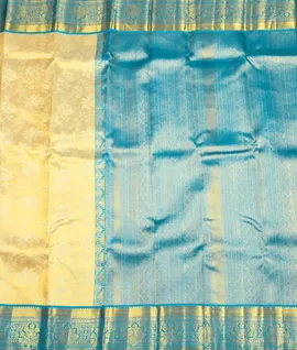 Manam Pure Silk Saree -Pastel Yellow With  Border Turquoise Blue2