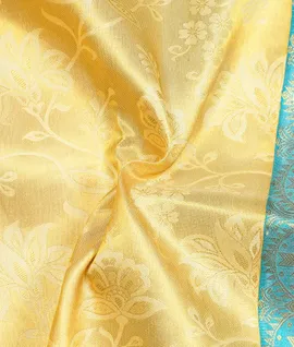 Manam Pure Silk Saree -Pastel Yellow With  Border Turquoise Blue3