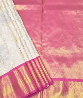 Manam Pure Gadwal Silk Saree - Off White With Rani Pink Border,1