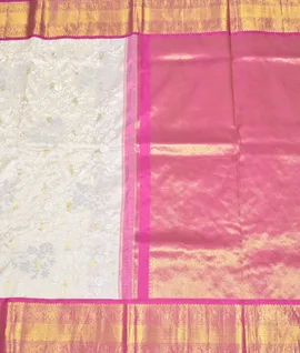 Manam Pure Gadwal Silk Saree - Off White With Rani Pink Border,2