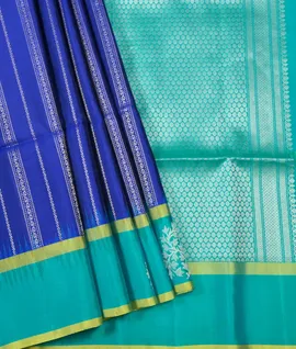 Manam Pure Silk Silk Saree -  Blue With Turquoise Green Border1