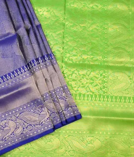 Manam Pure Silk Silk Saree - Navy Blue With Green Border1