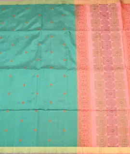 Manam Pure Silk Silk Saree - Green With Peach Border2