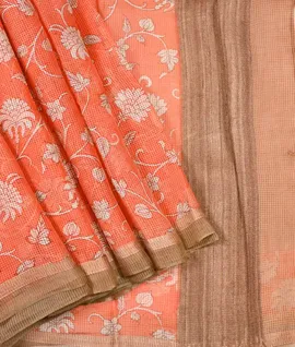 Manam Pure Tusser Kota Silk Saree - Orange With Flower Prints1