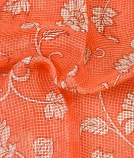 Manam Pure Tusser Kota Silk Saree - Orange With Flower Prints3