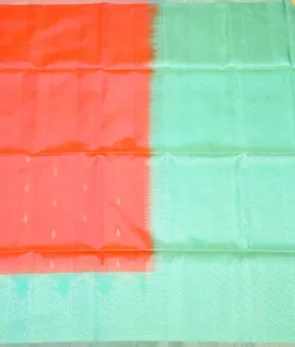 Manam Pure Silk Saree - Orange With Pastel Green Border2