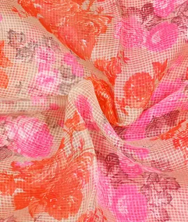 Manam Pure Tussar Kota Silk Saree Pink Flower Print3