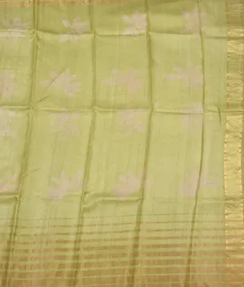 Manam Pure Tussar Silk Gold Linen Saree - Mehendi Green2